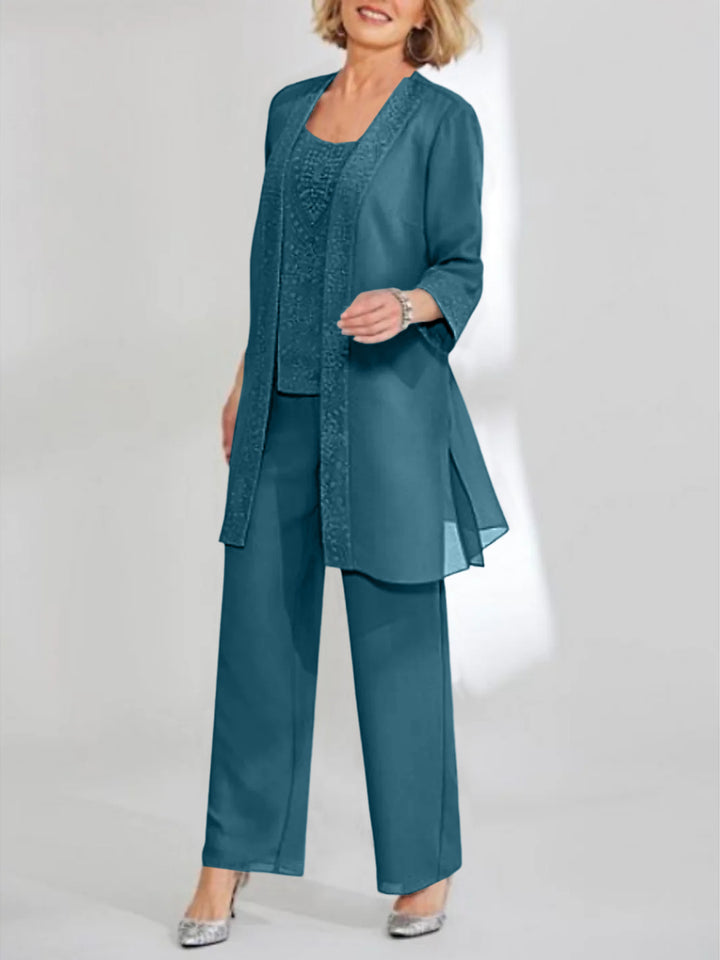 Chiffon Scoop Ankle-Length Mother of the Bride Pantsuits with Jacket