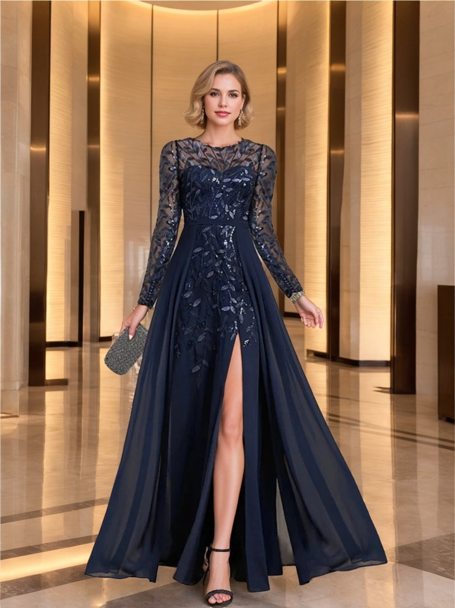 A-Line/Princess Scoop Long Sleeves Floor-Length Mother of the