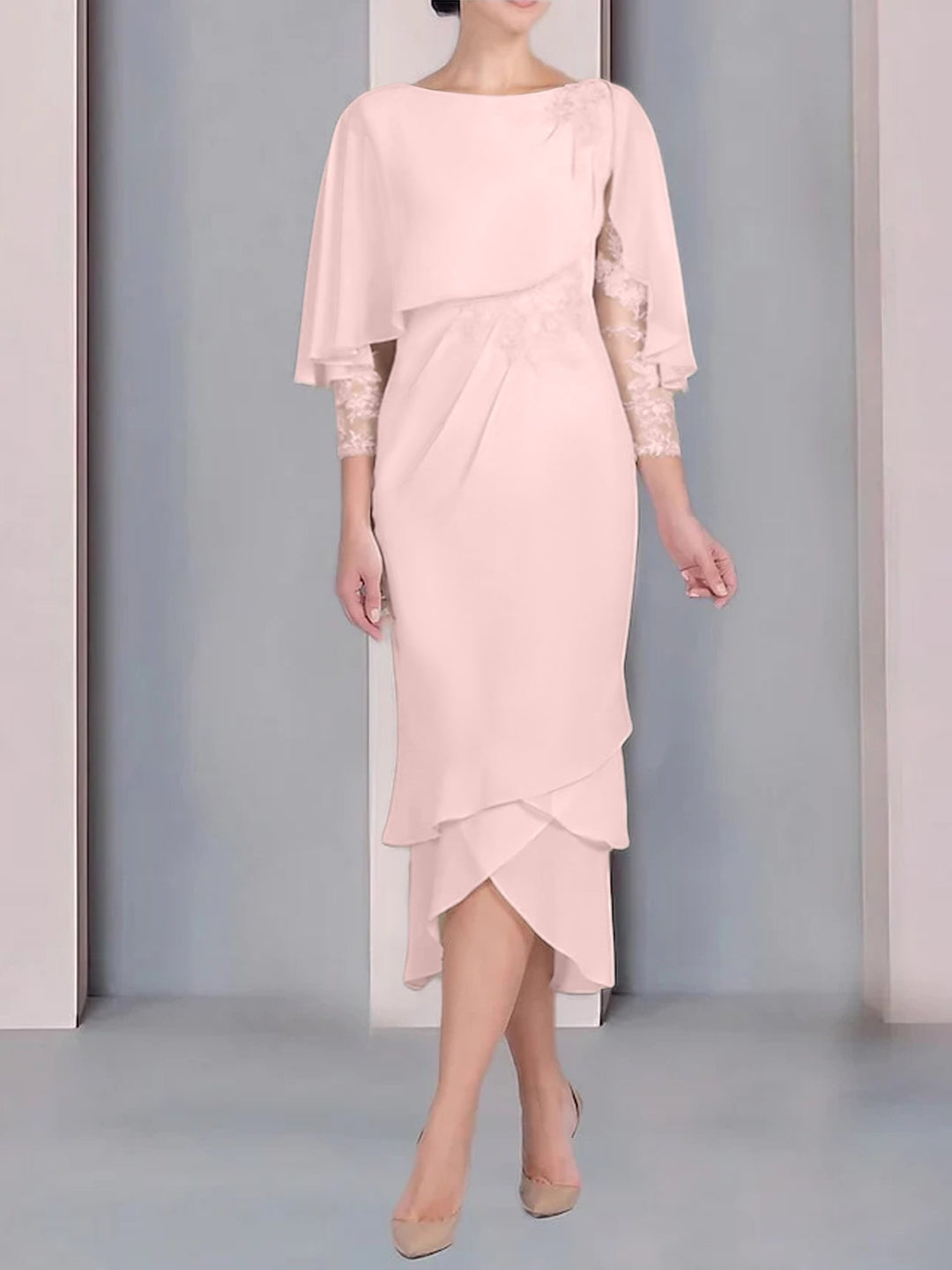 Sheath/Column Scoop Short Sleeves Tea-Length Mother of the Bride Dresses with Appliques & Lace Burnt Orange Sheath/Column Scoop Short Sleeves Tea-Length Mother of the Bride Dresses with Appliques & Lace Burnt Orange