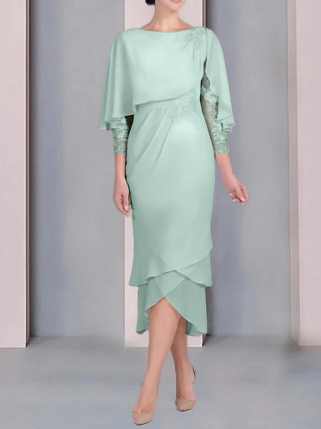 Sheath/Column Scoop Short Sleeves Tea-Length Mother of the Bride Dresses with Appliques & Lace Burnt Orange Sheath/Column Scoop Short Sleeves Tea-Length Mother of the Bride Dresses with Appliques & Lace Burnt Orange