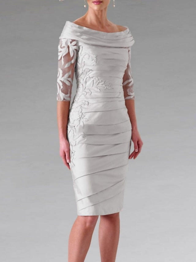 Silver Mother of The Bride Dress 2026 Chic Women's Scoop Neck Lace Appliques Tea-Length Wedding Guest Dresses Bridal's Mother Gown Silver, As Pic