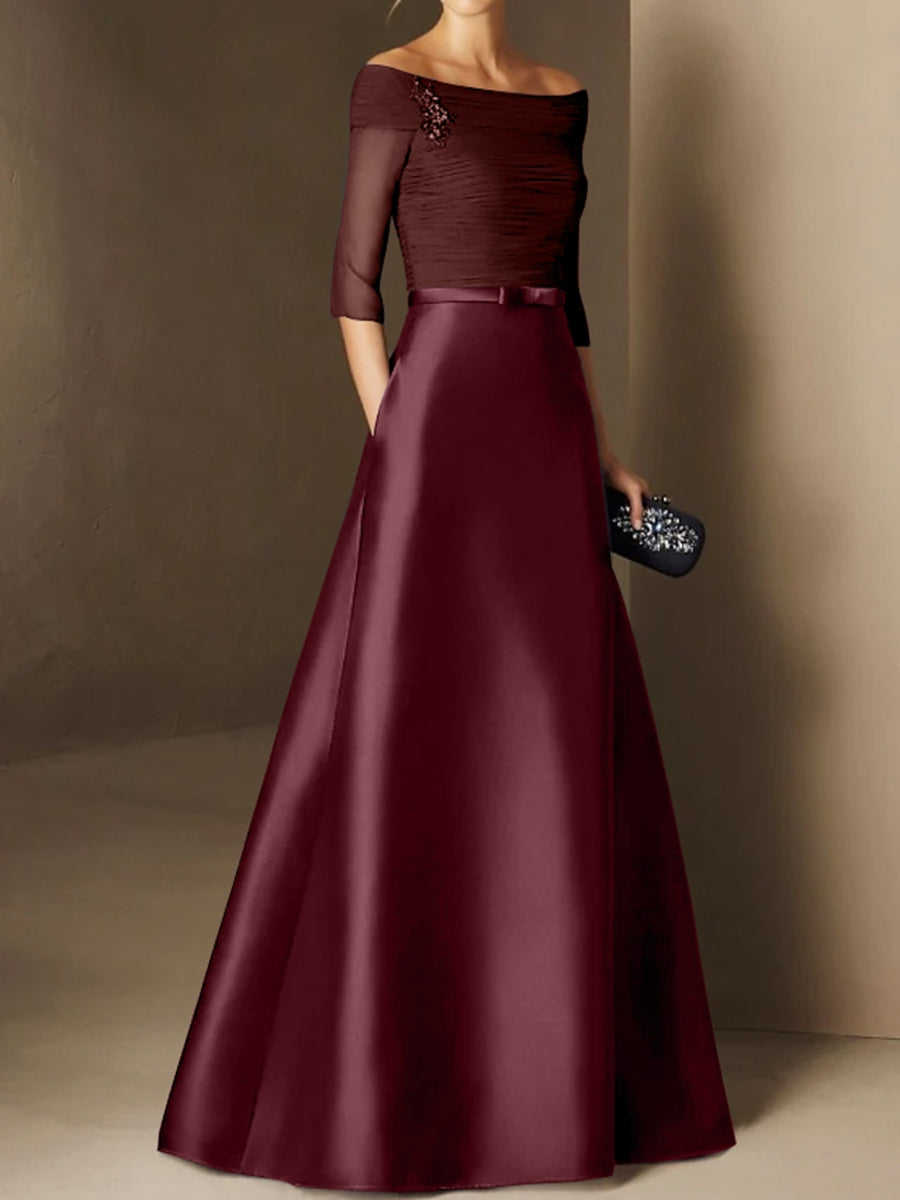 off the shoulder a line mother of the bride dress ZAPAKA Women Olive Mother of the Bride Dress A-Line Off the Shoulder Ruched Satin Formal Dress, Olive / US16W
