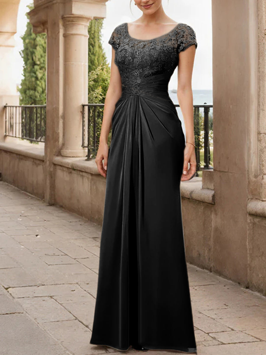 Sheath/Column Scoop Floor-Length Chiffon Mother of the Bride Dresses With Lace Ruffle