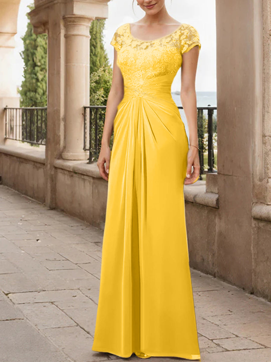 Sheath/Column Scoop Floor-Length Chiffon Mother of the Bride Dresses With Lace Ruffle