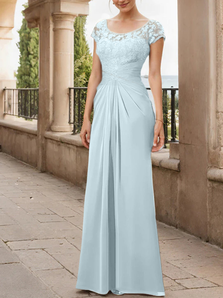 Sheath/Column Scoop Floor-Length Chiffon Mother of the Bride Dresses With Lace Ruffle