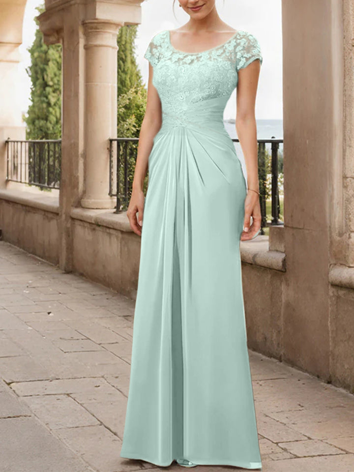 Sheath/Column Scoop Floor-Length Chiffon Mother of the Bride Dresses With Lace Ruffle