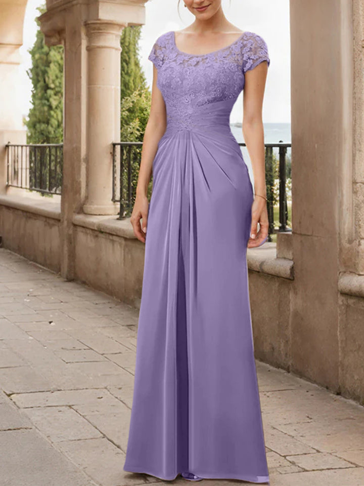 Sheath/Column Scoop Floor-Length Chiffon Mother of the Bride Dresses With Lace Ruffle