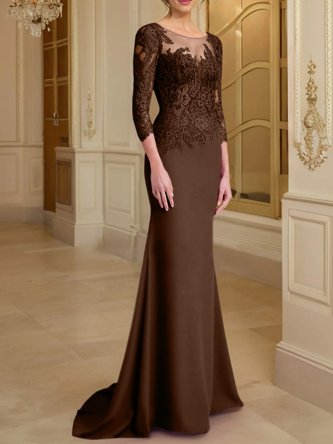 Trumpet/Mermaid Scoop Long Sleeves Mother of the Bride Dresses With Lace Black Trumpet/Mermaid Scoop Long Sleeves Mother of the Bride Dresses With Lace Black