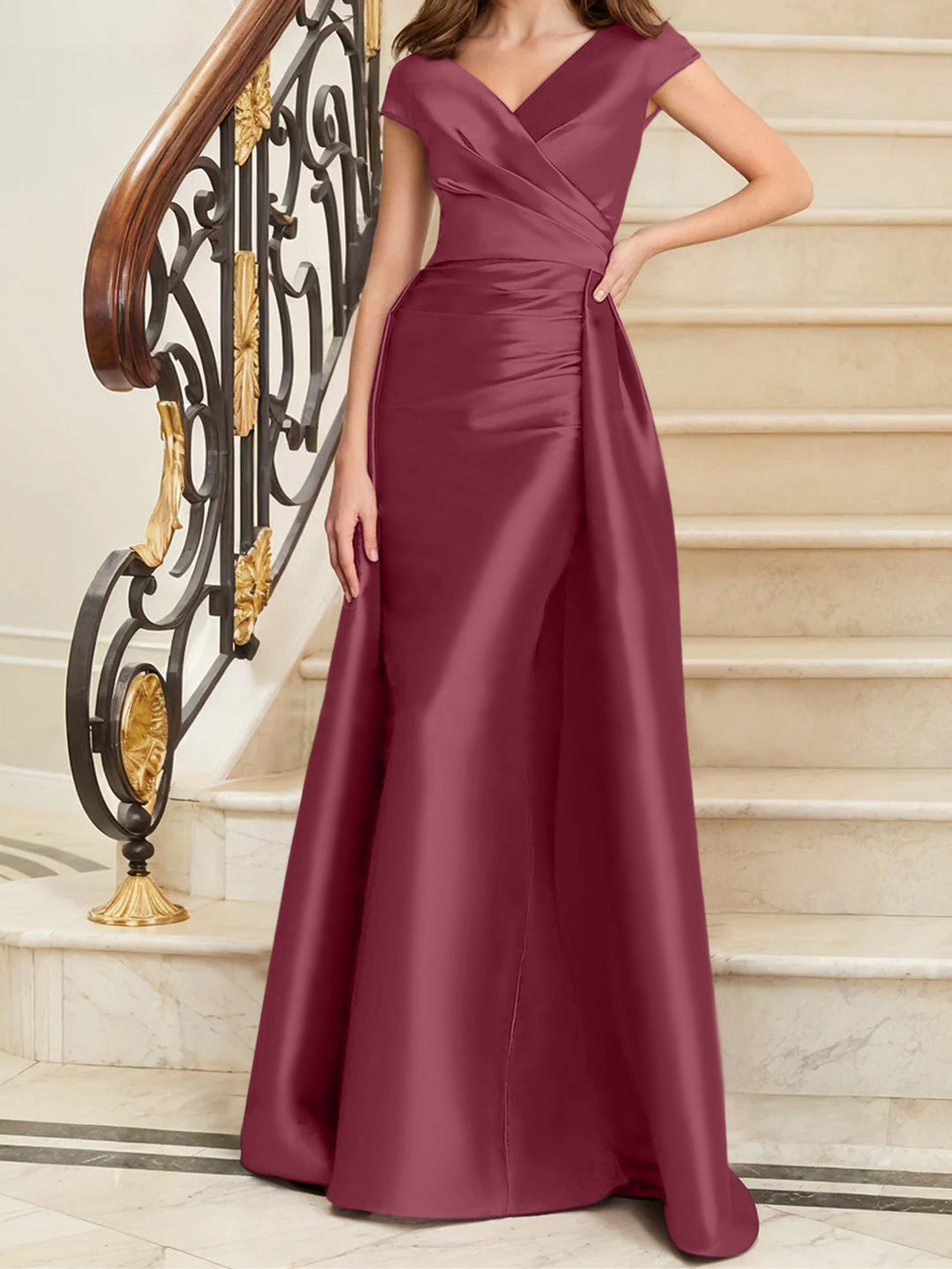 Sheath/Column V-Neck Sleeveless Satin Mother Of The Bride Dresses