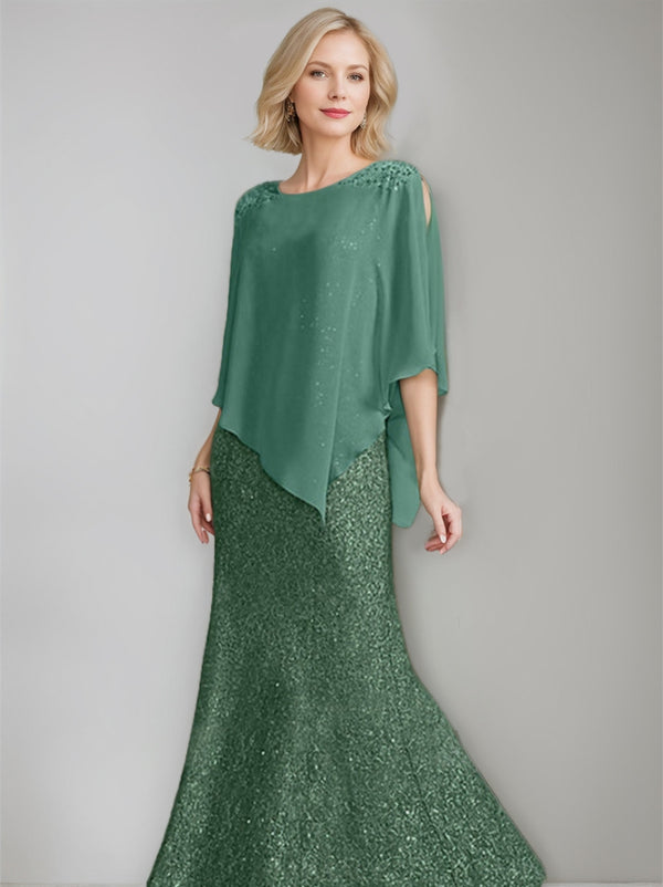Chiffon Scoop Neck Floor-Length Luxurious Mother of the Bride Dress with Beading Sequins