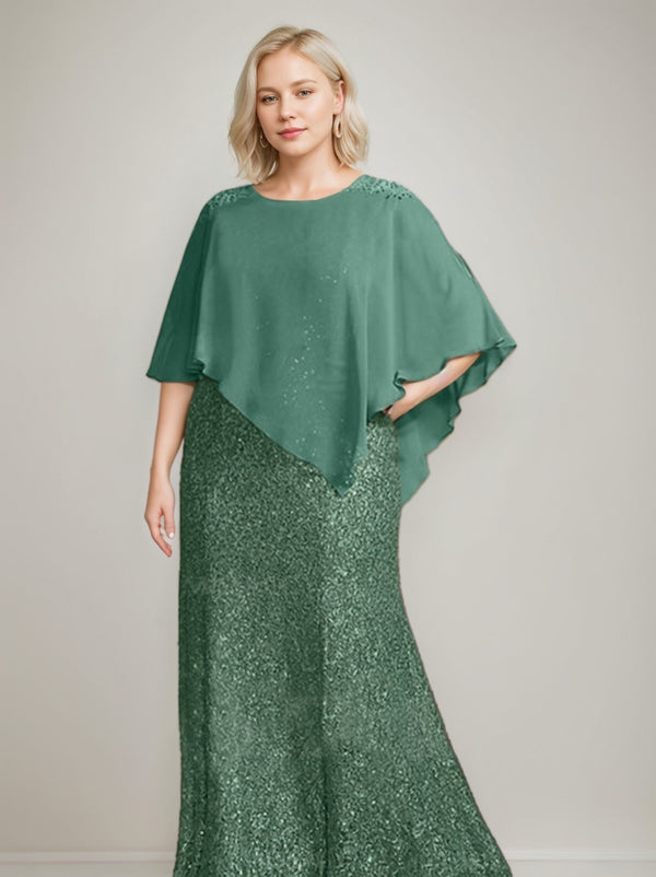 Chiffon Scoop Neck Floor-Length Luxurious Plus Size Mother of the Bride Dress with Beading Sequins
