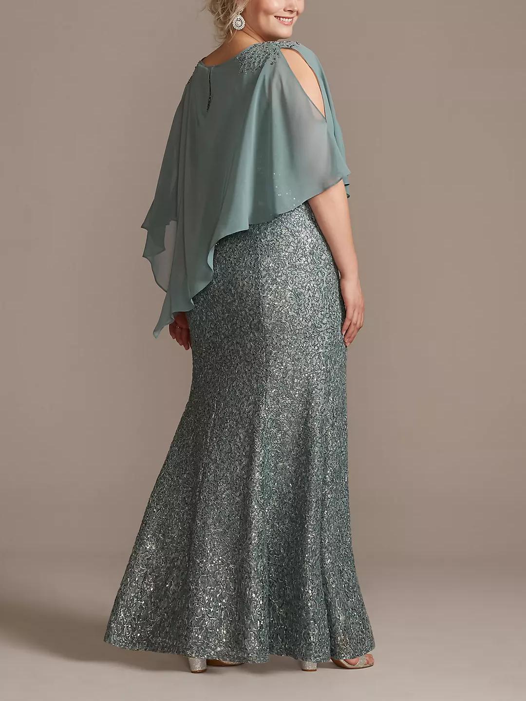 Chiffon Scoop Half Sleeves Floor-Length Plus Size Mother of the Bride Dress with Beading & Sequins