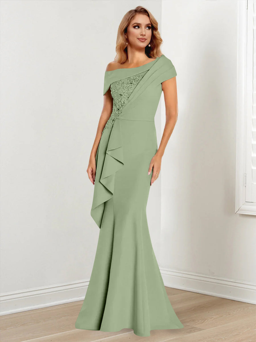 Trumpet/Mermaid One-Shoulder Long Sleeves Mother of the Bride Dresses With Lace