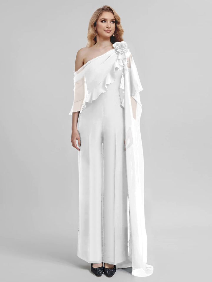 Jumpsuits One-Shoulder Half Sleeves Chiffon Mother Of The Bride Pantsuits