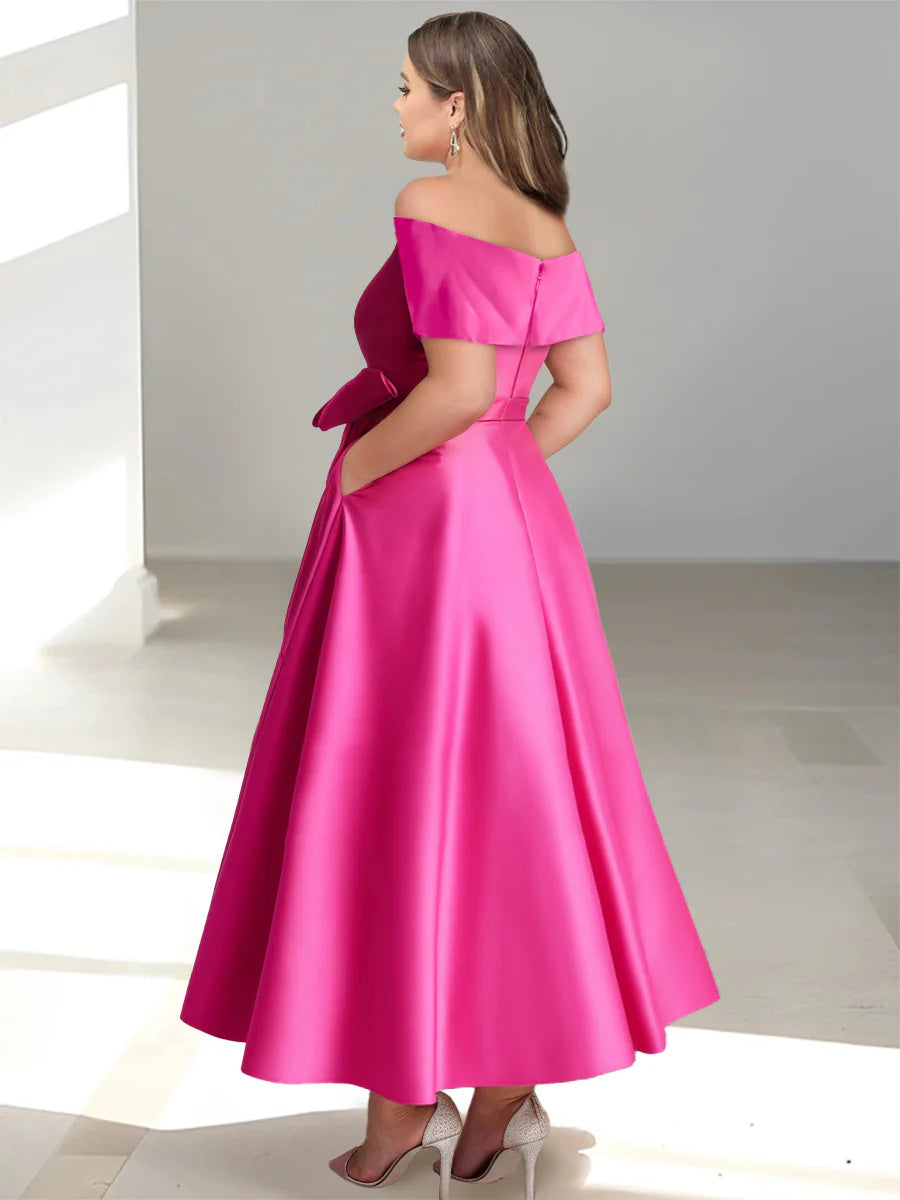 A-Line/Princess Off-the-Shoulder Sleeveless Ankle-Length Plus Size Mother of the Bride Dresses with Pockets