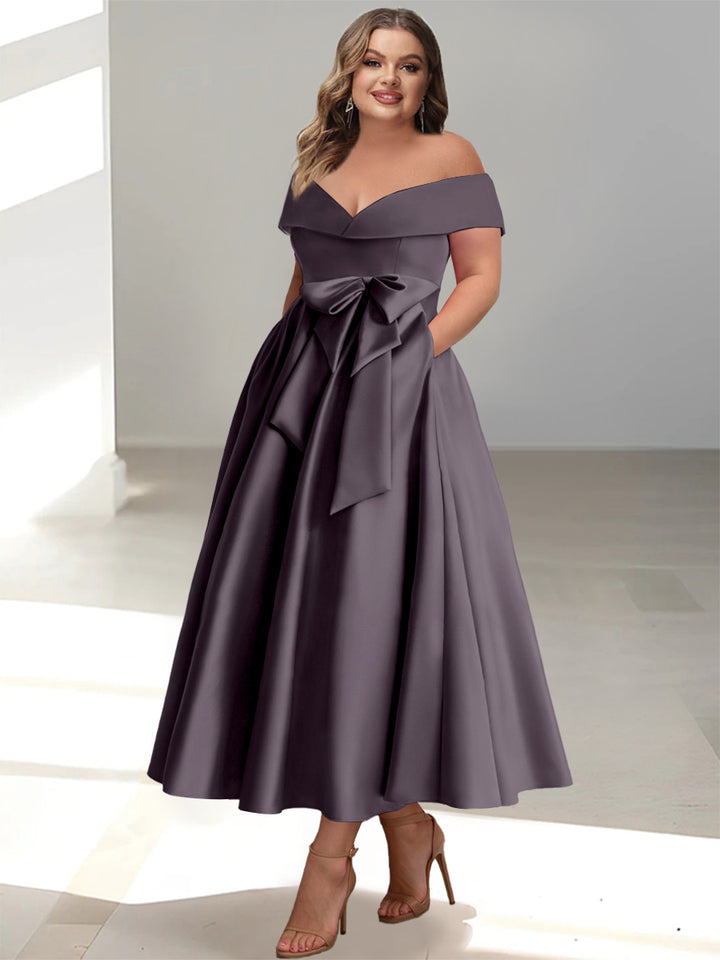 A-Line/Princess Off-the-Shoulder Sleeveless Ankle-Length Plus Size Mother of the Bride Dresses with Pockets