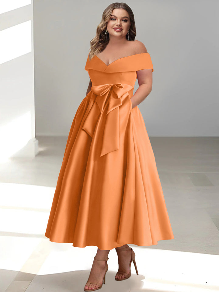 A-Line/Princess Off-the-Shoulder Sleeveless Ankle-Length Plus Size Mother of the Bride Dresses with Pockets