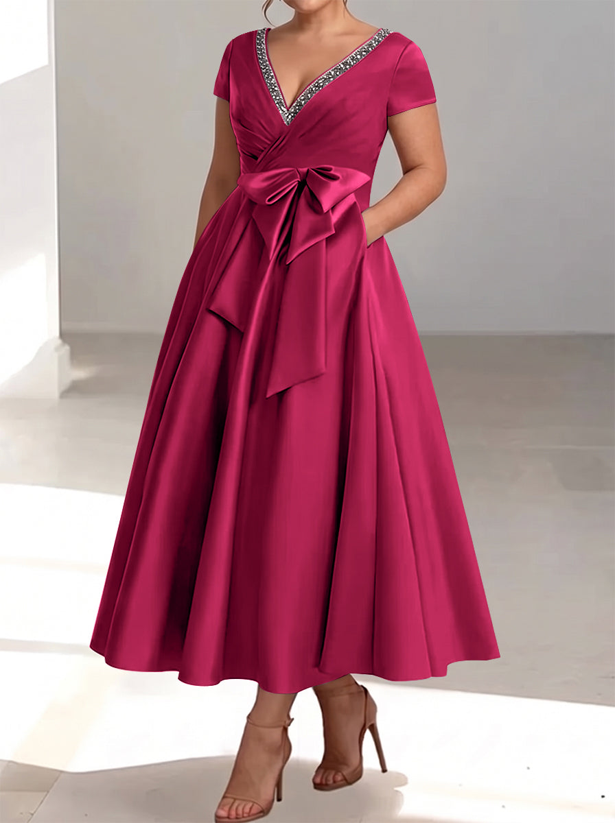 A-Line/Princess V-Neck Plus Size Mother of the Bride Dresses with Pockets & Ruffles