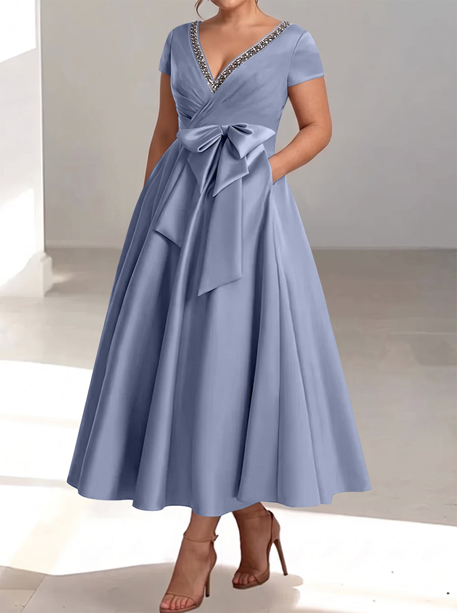 A-Line/Princess V-Neck Plus Size Mother of the Bride Dresses with Pockets & Ruffles