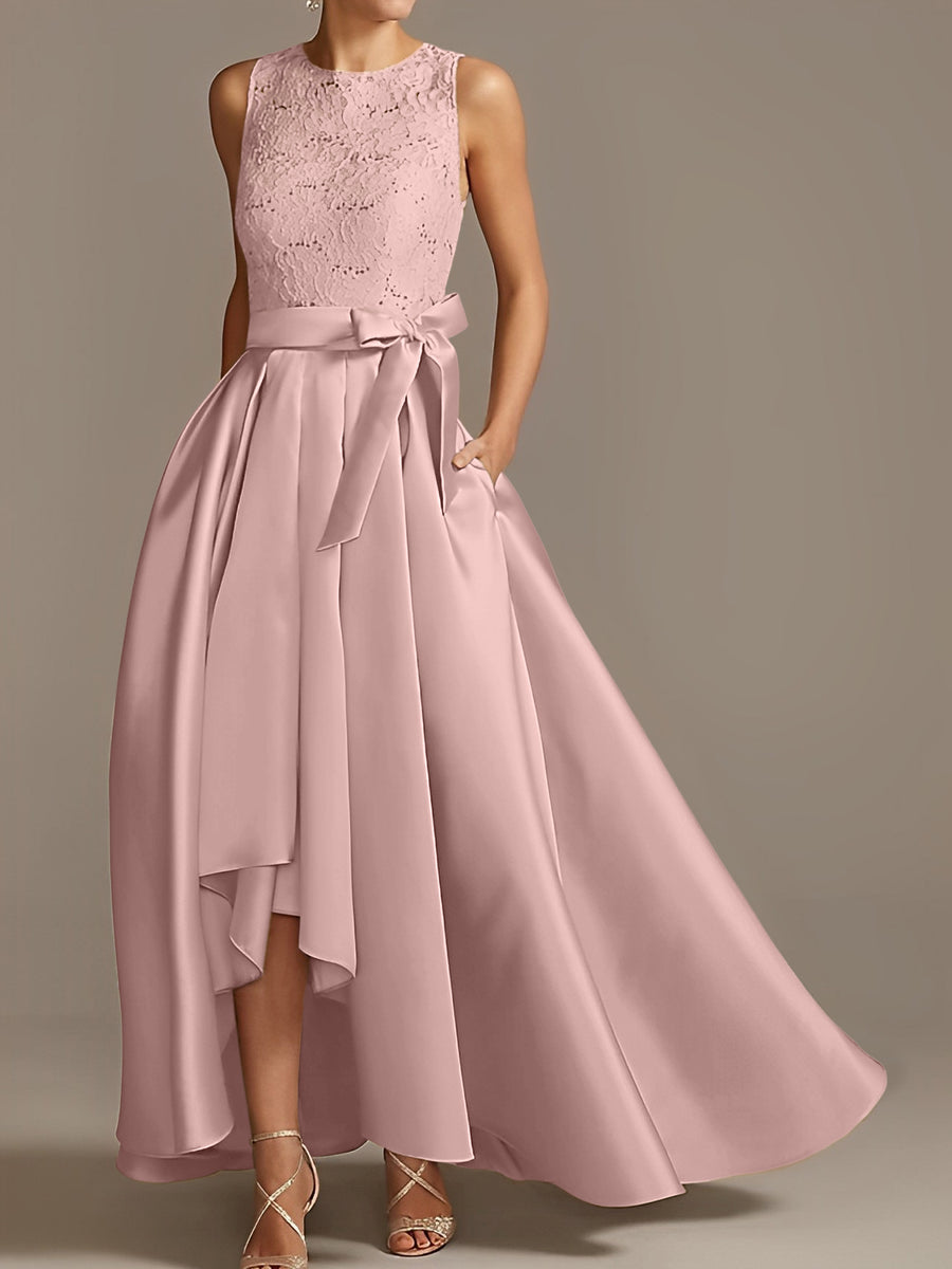 A-Line/Princess Jewel Neck Sleeveless Mother Of The Bride Dresses With Pleats Lace