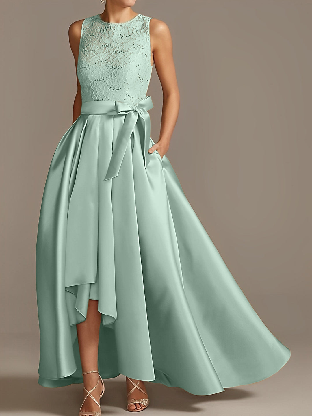 A-Line/Princess Jewel Neck Sleeveless Asymmetrical Mother Of The Bride Dresses With Pleats