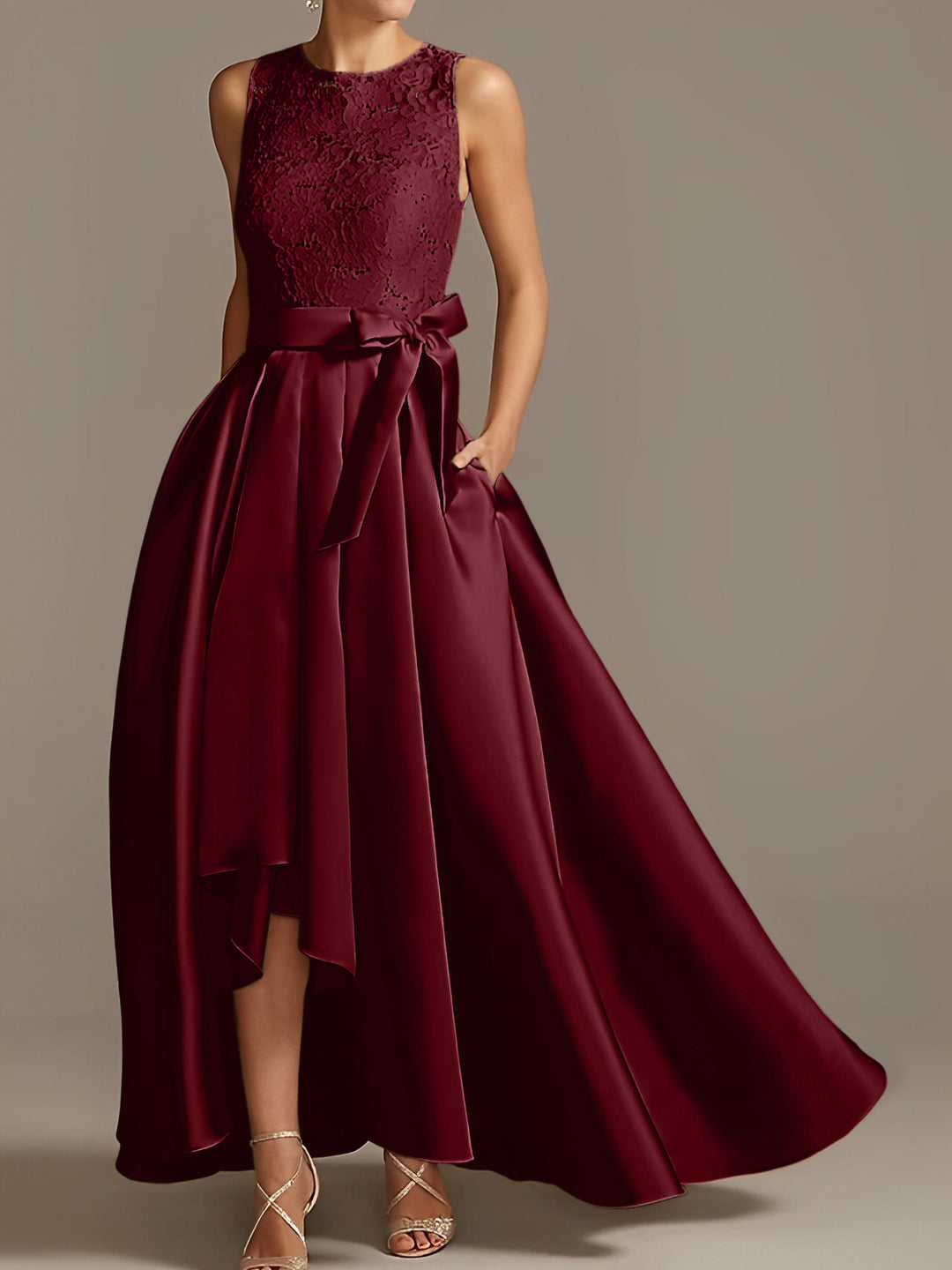 A-Line/Princess Jewel Neck Sleeveless Asymmetrical Mother Of The Bride Dresses With Pleats