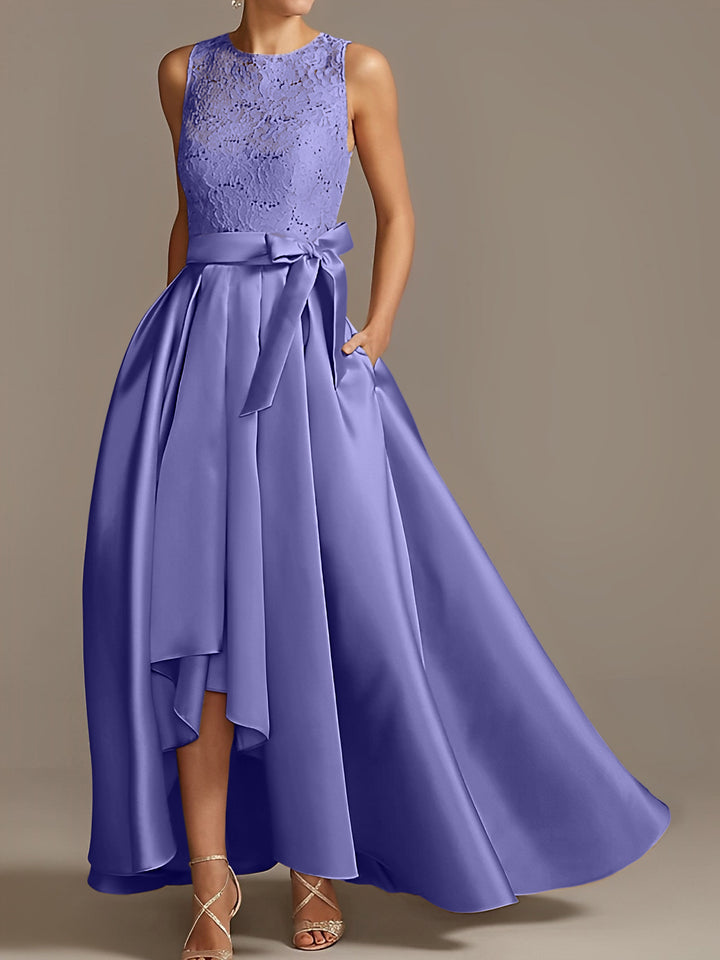 A-Line/Princess Jewel Neck Sleeveless Mother Of The Bride Dresses With Pleats Lace