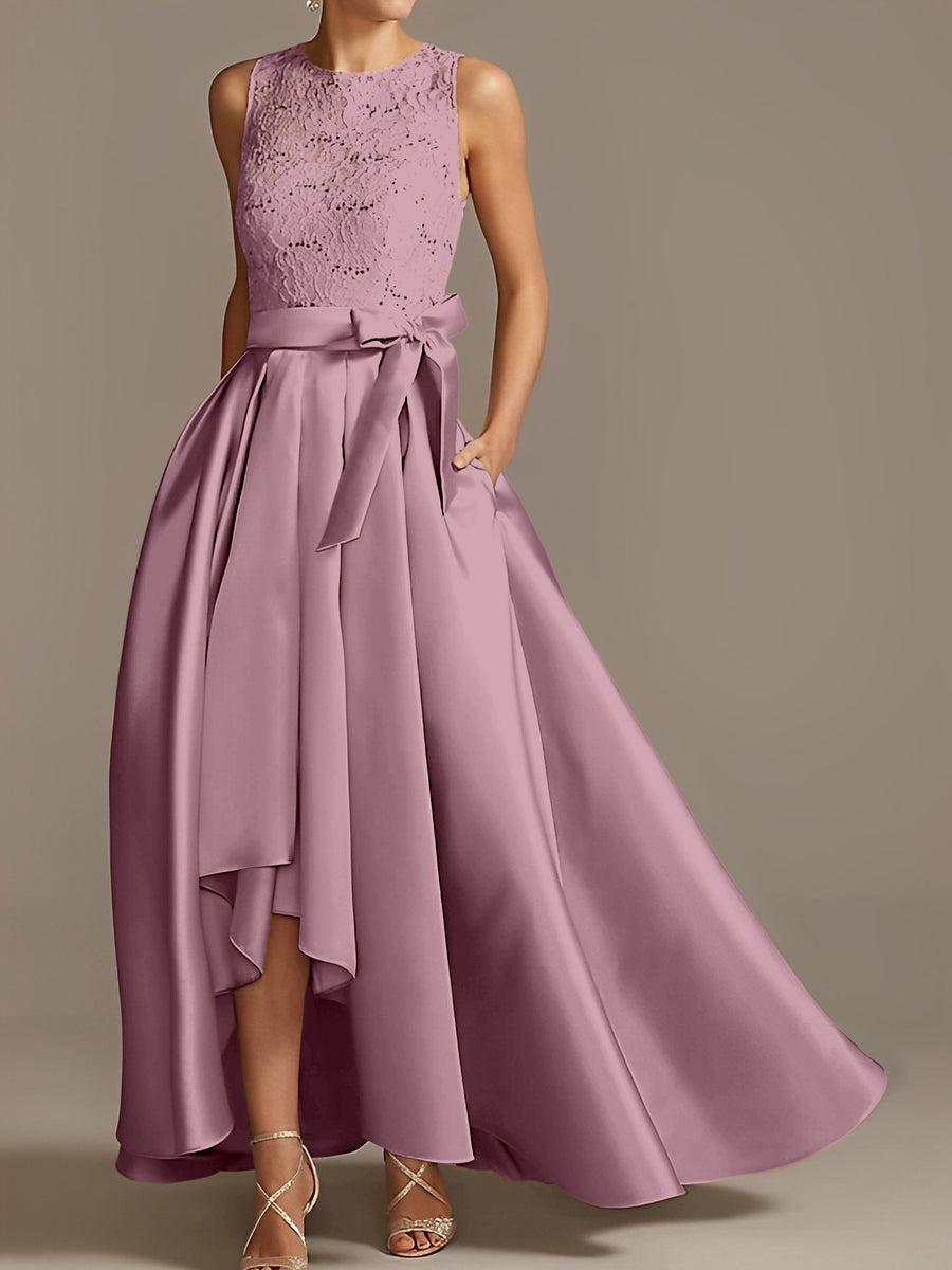 A-Line/Princess Jewel Neck Sleeveless Mother Of The Bride Dresses With Pleats Lace