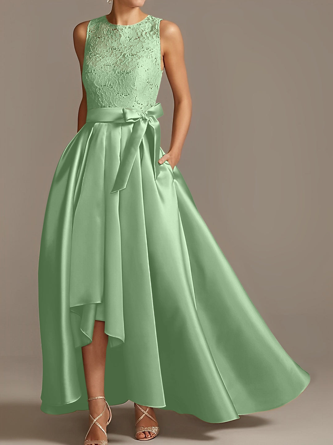 A-Line/Princess Jewel Neck Sleeveless Asymmetrical Mother Of The Bride Dresses With Pleats