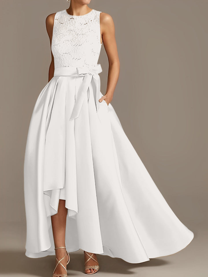 A-Line/Princess Jewel Neck Sleeveless Mother Of The Bride Dresses With Pleats Lace