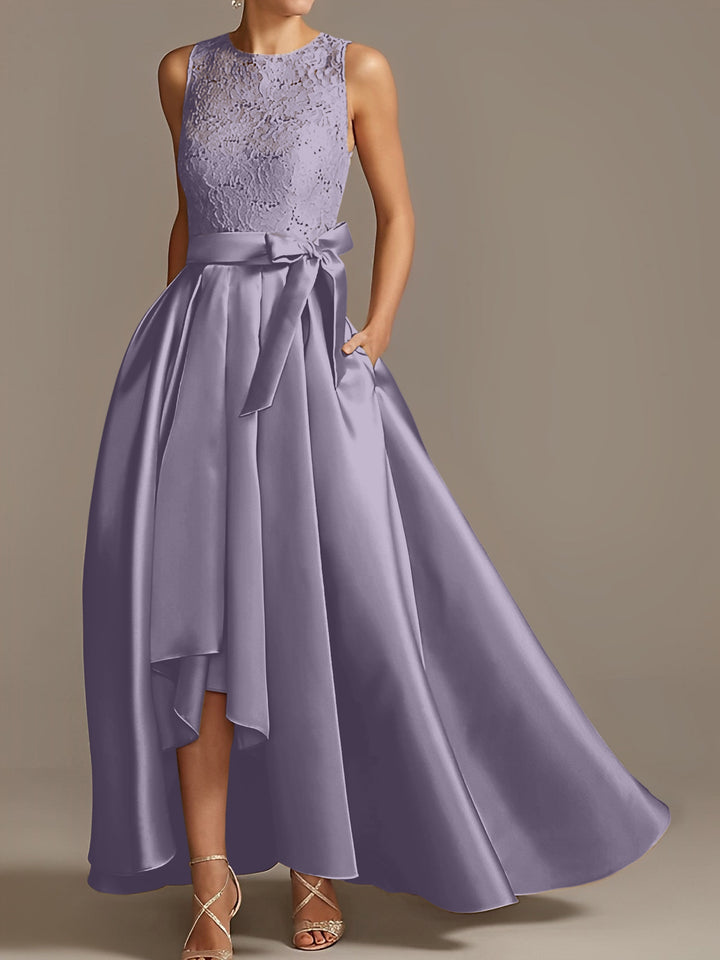 A-Line/Princess Jewel Neck Sleeveless Mother Of The Bride Dresses With Pleats Lace