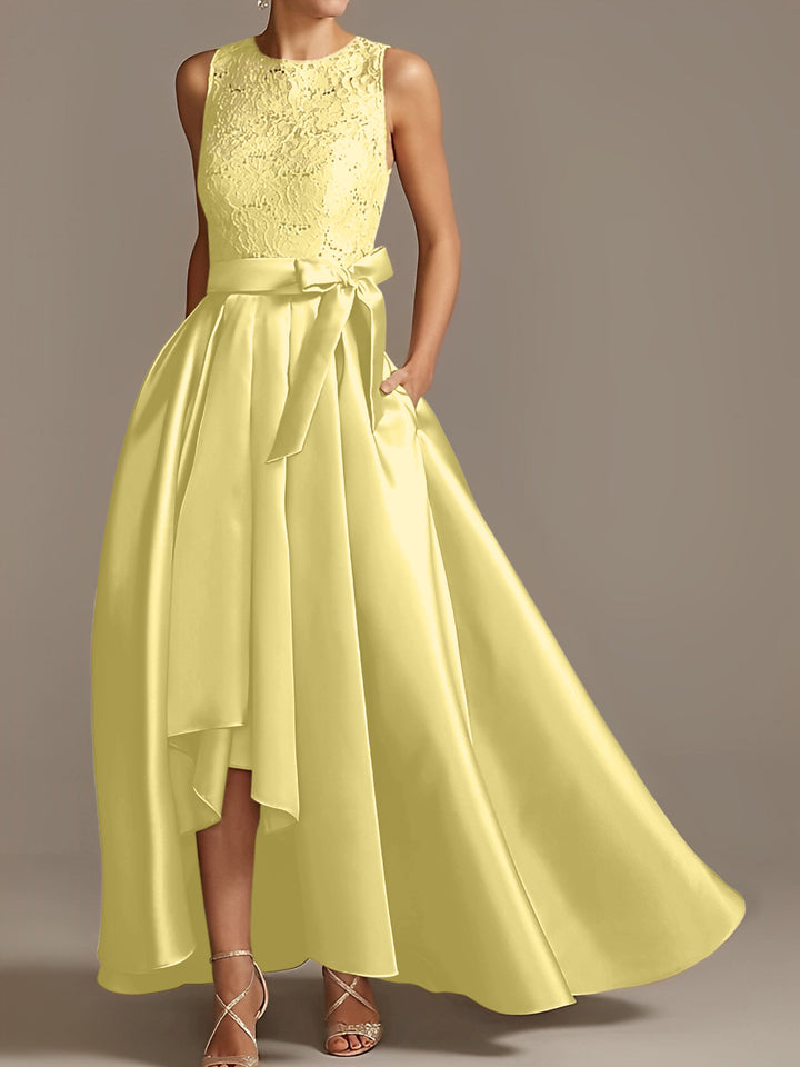 A-Line/Princess Jewel Neck Sleeveless Mother Of The Bride Dresses With Pleats Lace