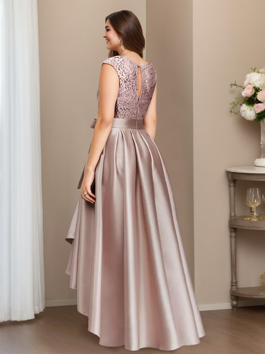 A-Line/Princess V-Neck Short Sleeves Asymmetrical Plus Size Mother Of The Bride Dresses with Appliques