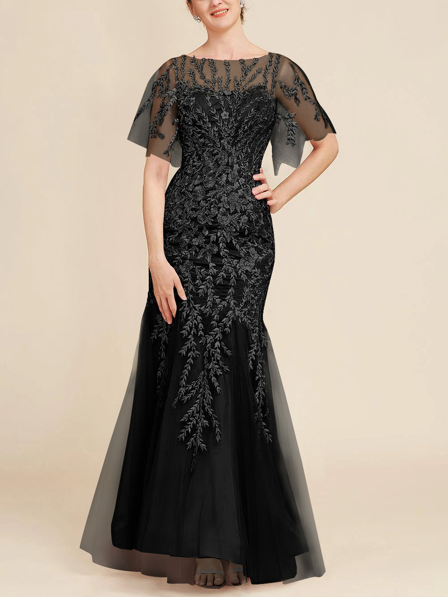 Trumpet/Mermaid Scoop Half Sleeves Floor-Length Mother of the Bride Dresses with Lace