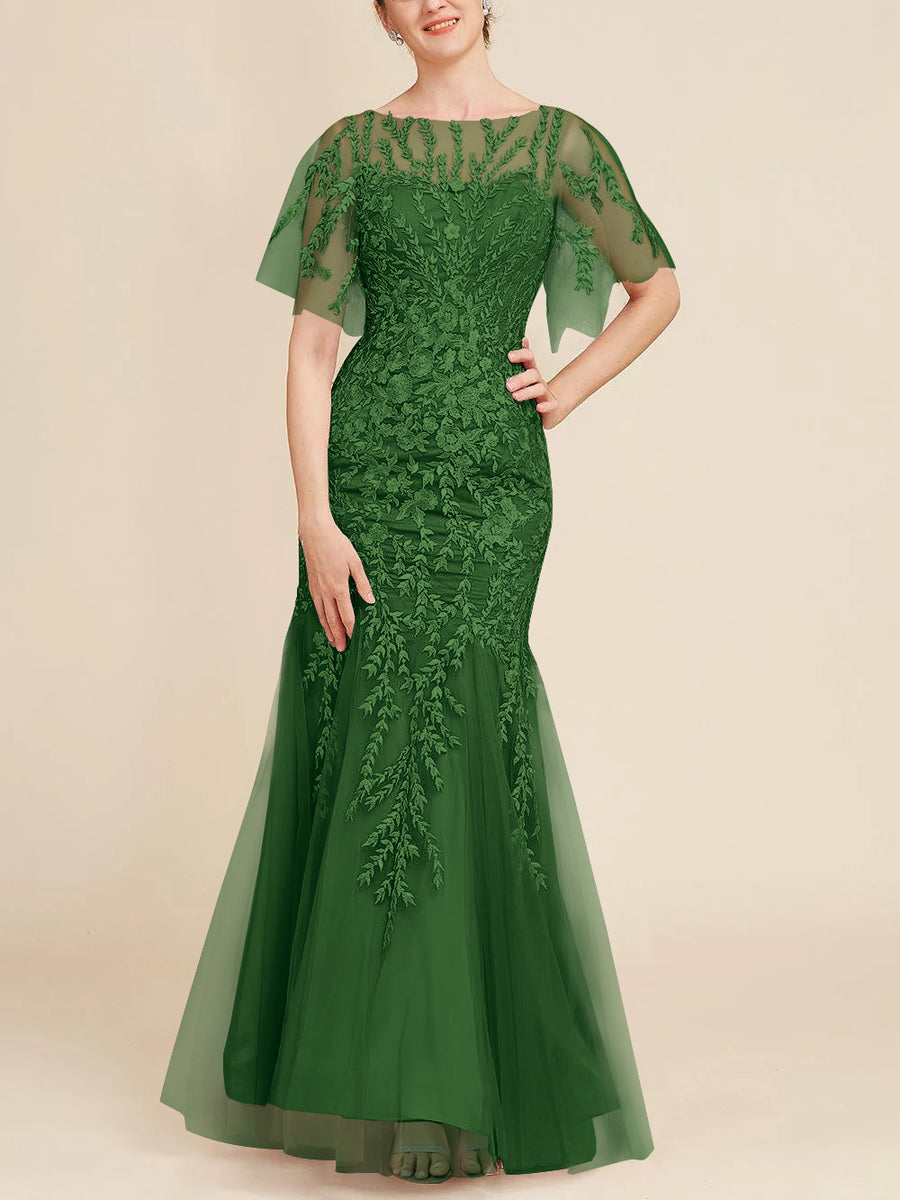 Trumpet/Mermaid Scoop Half Sleeves Floor-Length Mother of the Bride Dresses with Lace