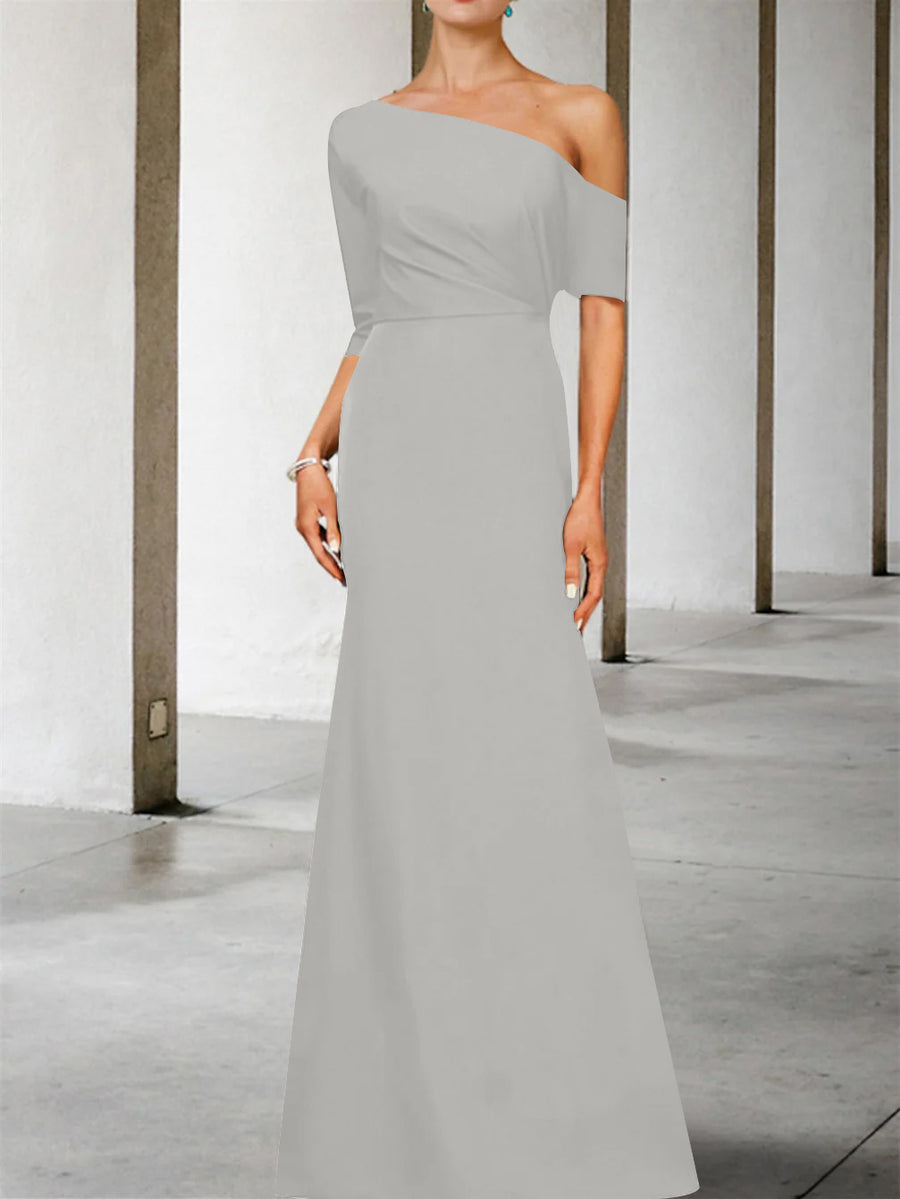 A-Line/Princess One-Shoulder 3/4 Length Sleeves Floor-Length Mother of the Bride Dresses