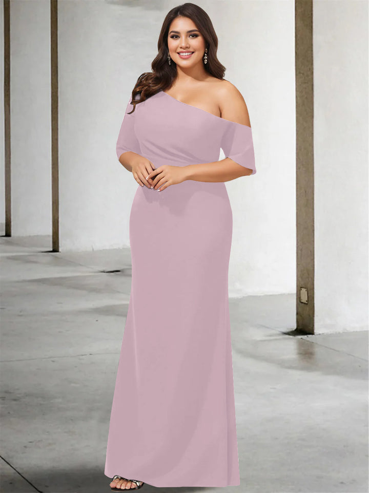 A-Line/Princess One-Shoulder 3/4 Length Sleeves Pure Color Plus Size Floor-Length Mother of the Bride Dresses