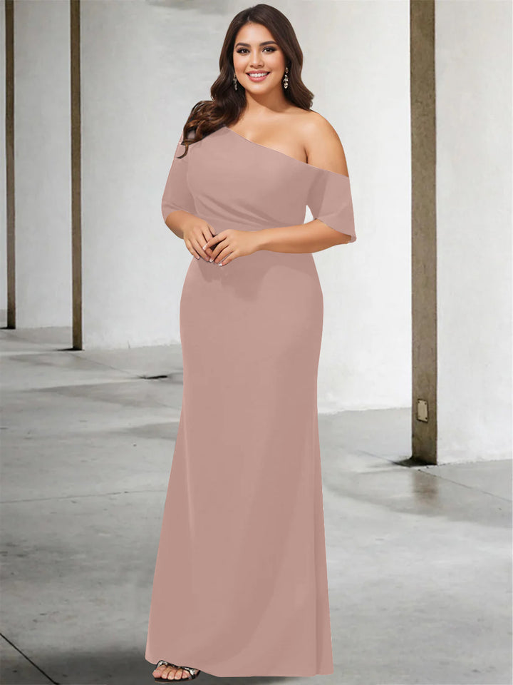 A-Line/Princess One-Shoulder 3/4 Length Sleeves Pure Color Plus Size Floor-Length Mother of the Bride Dresses