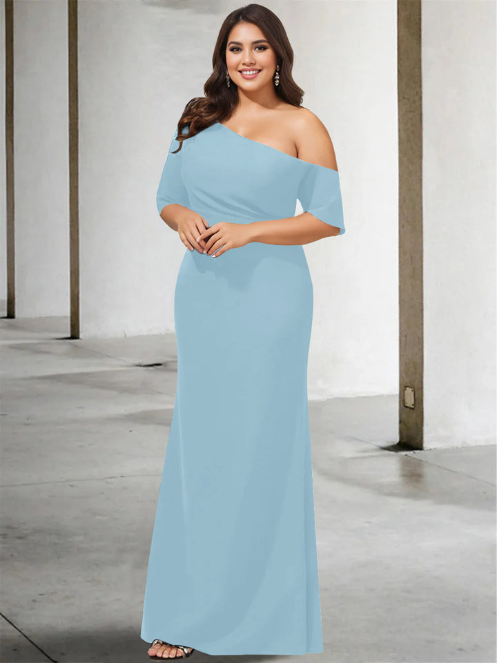 A-Line/Princess One-Shoulder 3/4 Length Sleeves Pure Color Plus Size Floor-Length Mother of the Bride Dresses