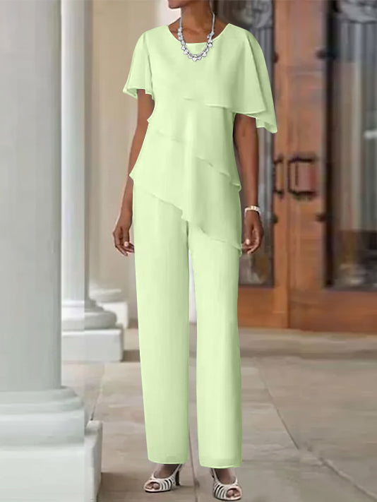 Pantsuit 2 Piece Jewel Neck Floor-Length Mother Of The Bride Dresses