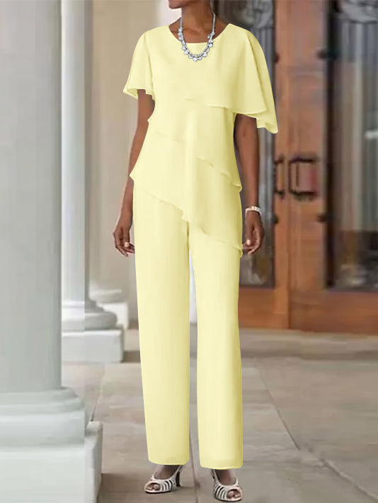 Pantsuit 2 Piece Jewel Neck Floor-Length Mother Of The Bride Dresses