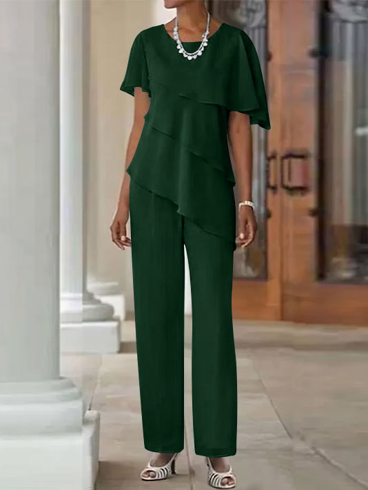 Pantsuit 2 Piece Jewel Neck Floor-Length Mother Of The Bride Dresses
