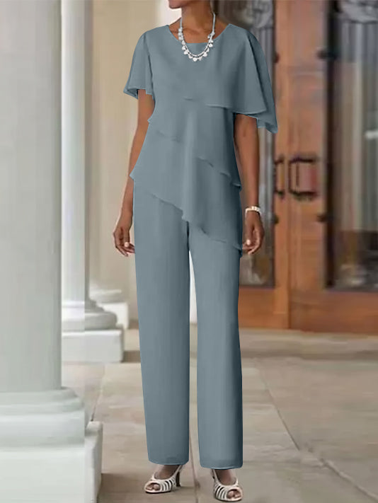 Pantsuit 2 Piece Jewel Neck Floor-Length Mother Of The Bride Dresses