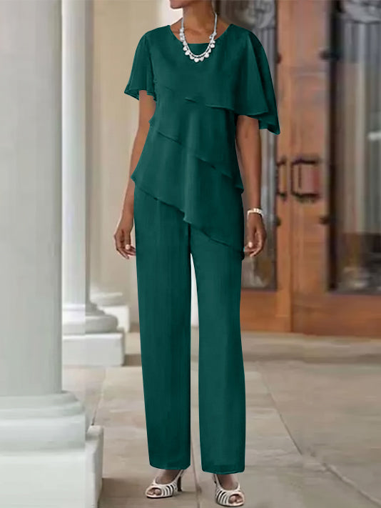 Pantsuit 2 Piece Jewel Neck Floor-Length Mother Of The Bride Dresses