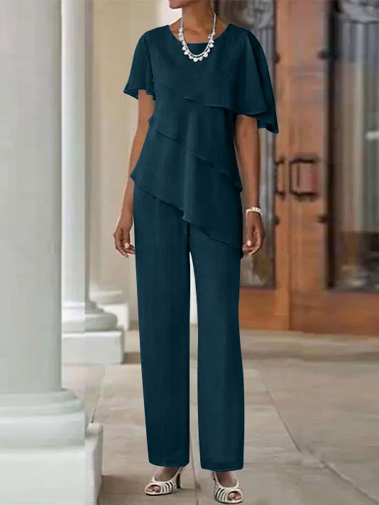 Pantsuit 2 Piece Jewel Neck Floor-Length Mother Of The Bride Dresses
