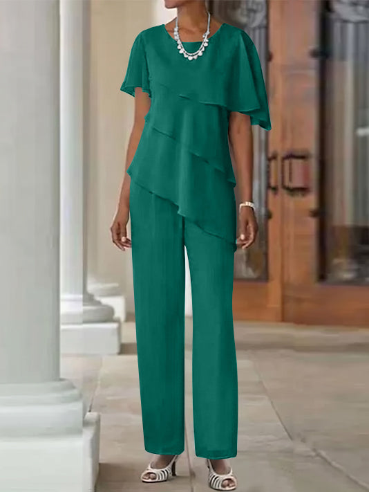 Pantsuit 2 Piece Jewel Neck Floor-Length Mother Of The Bride Dresses