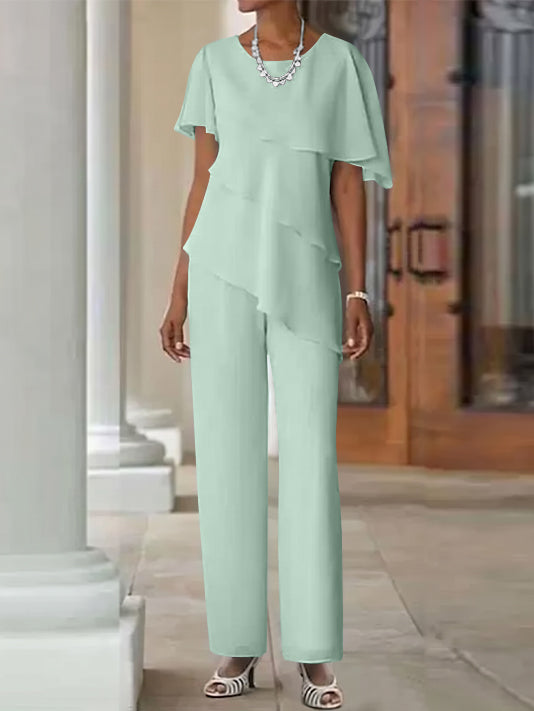Pantsuit 2 Piece Jewel Neck Floor-Length Mother Of The Bride Dresses