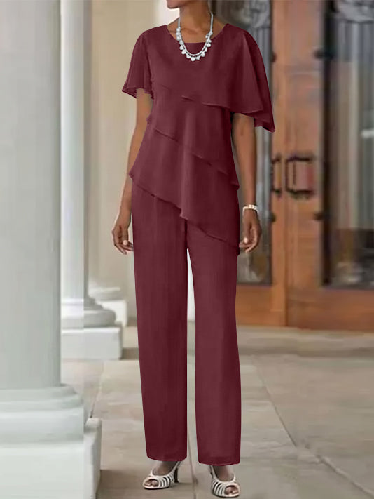 Pantsuit 2 Piece Jewel Neck Floor-Length Mother Of The Bride Dresses