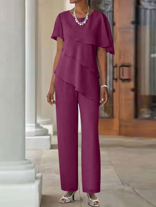 Pantsuit 2 Piece Jewel Neck Floor-Length Mother Of The Bride Dresses