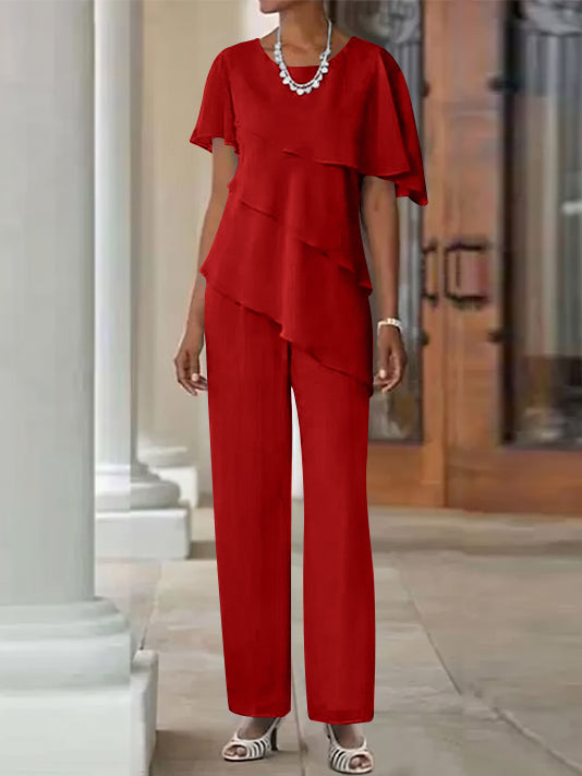 Pantsuit 2 Piece Jewel Neck Floor-Length Mother Of The Bride Dresses